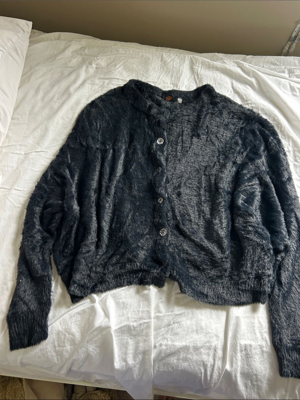 Cozy Black Fuzzy Button-Front Women's Cardigan